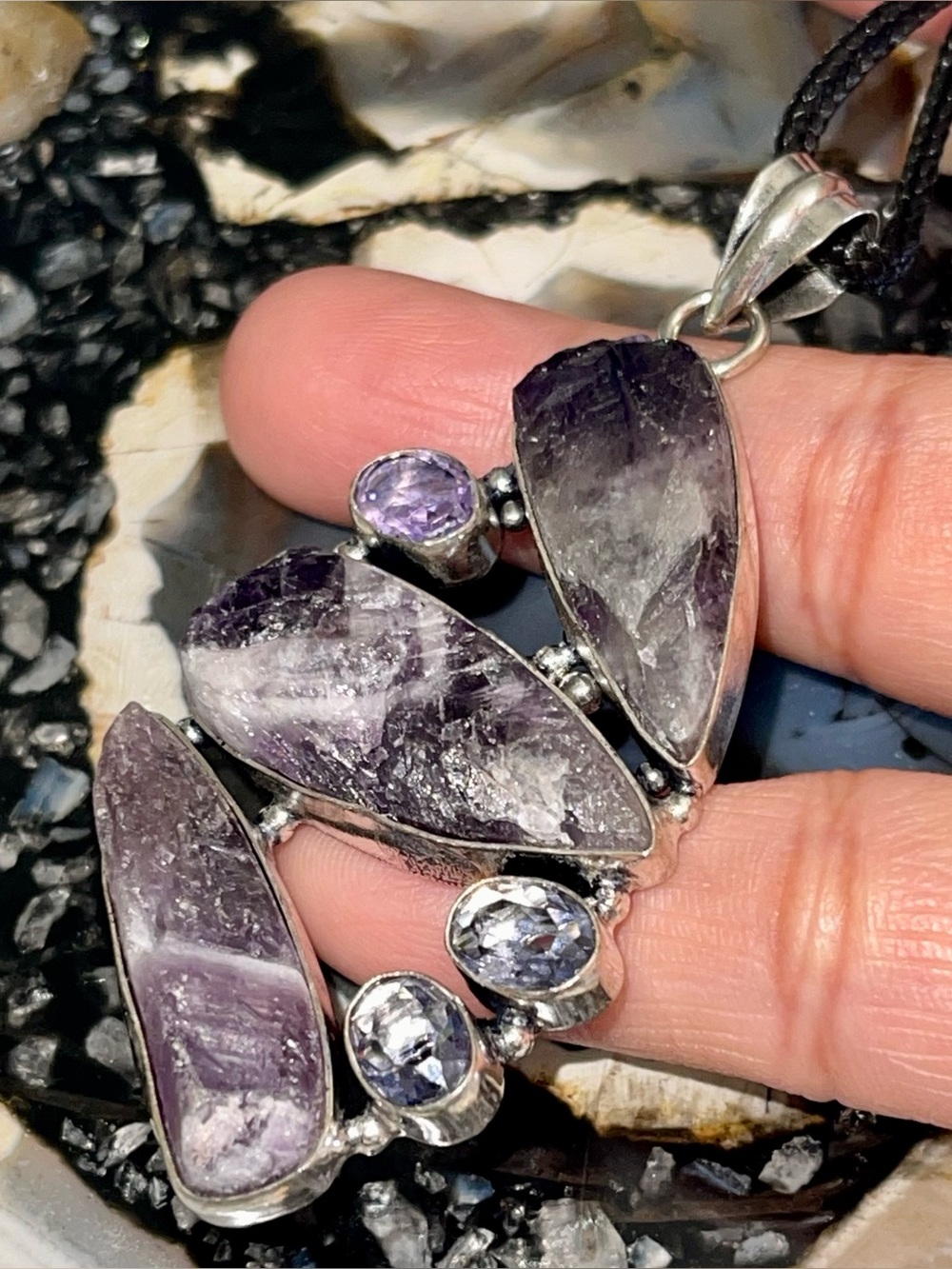 Rough Dogtooth Chevron Amethyst Crystal Pendant 2 7/8”